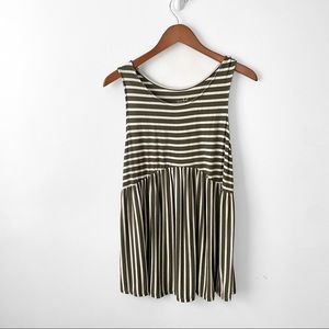 Isabel Maternity Olive Green White Flowy Babydoll Striped Tank Shirt Size M